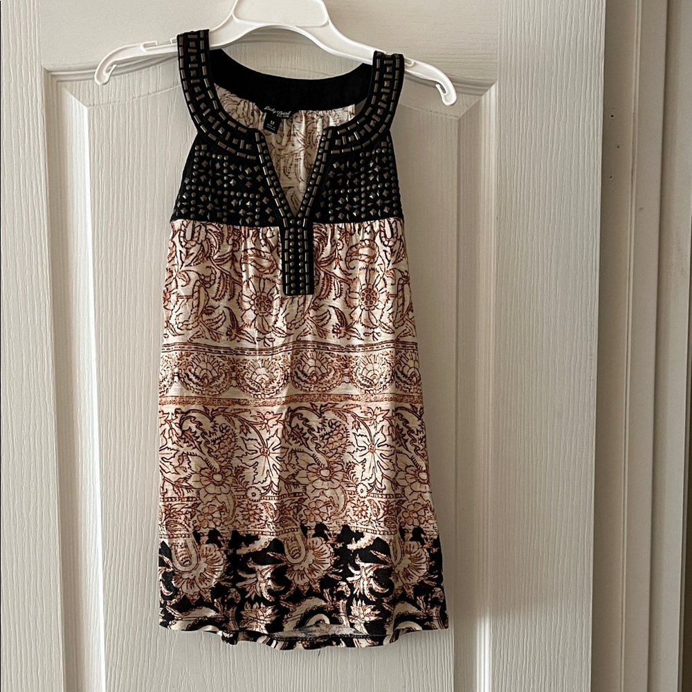 Lucky Brand Black and Brown Patterned Tank Top